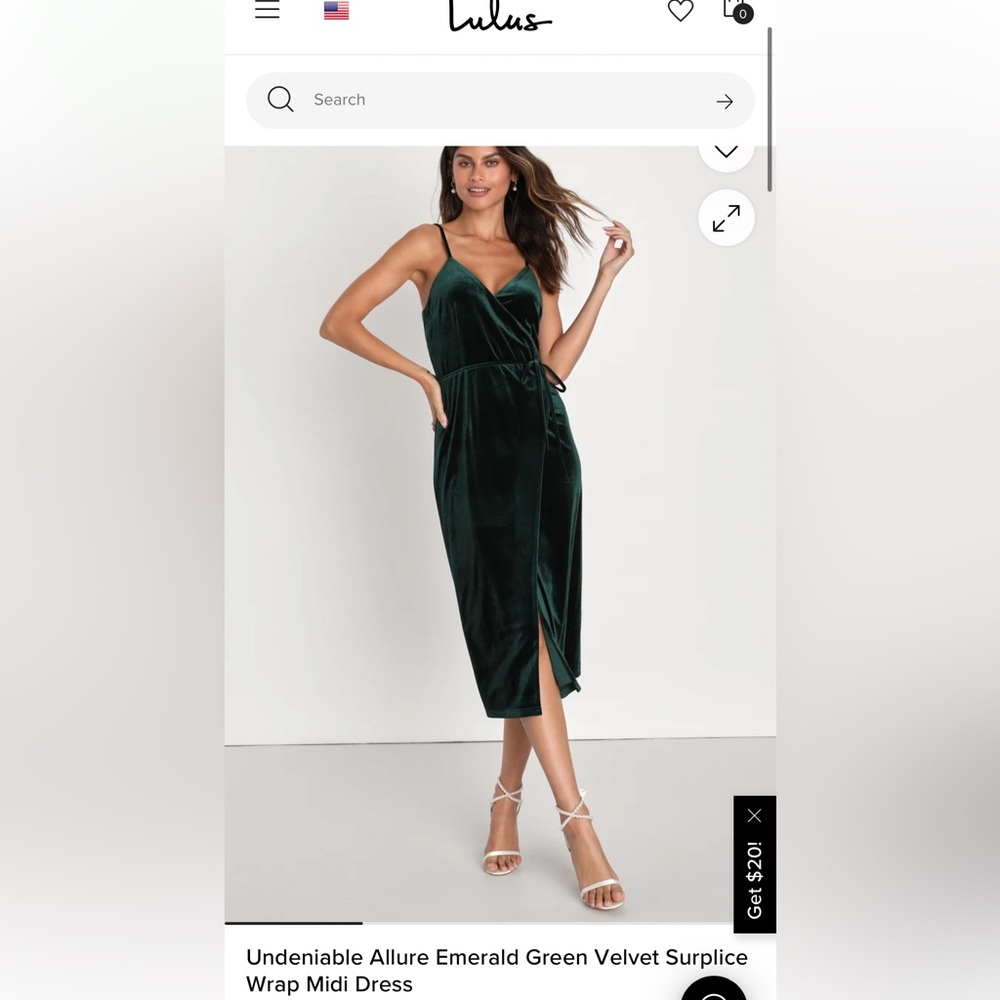 Lulu's Emerald Green Velvet Surplice Wrap Midi Dress size small